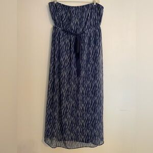 Lane Bryant Blue and White Strapless Belted Maxi Dress